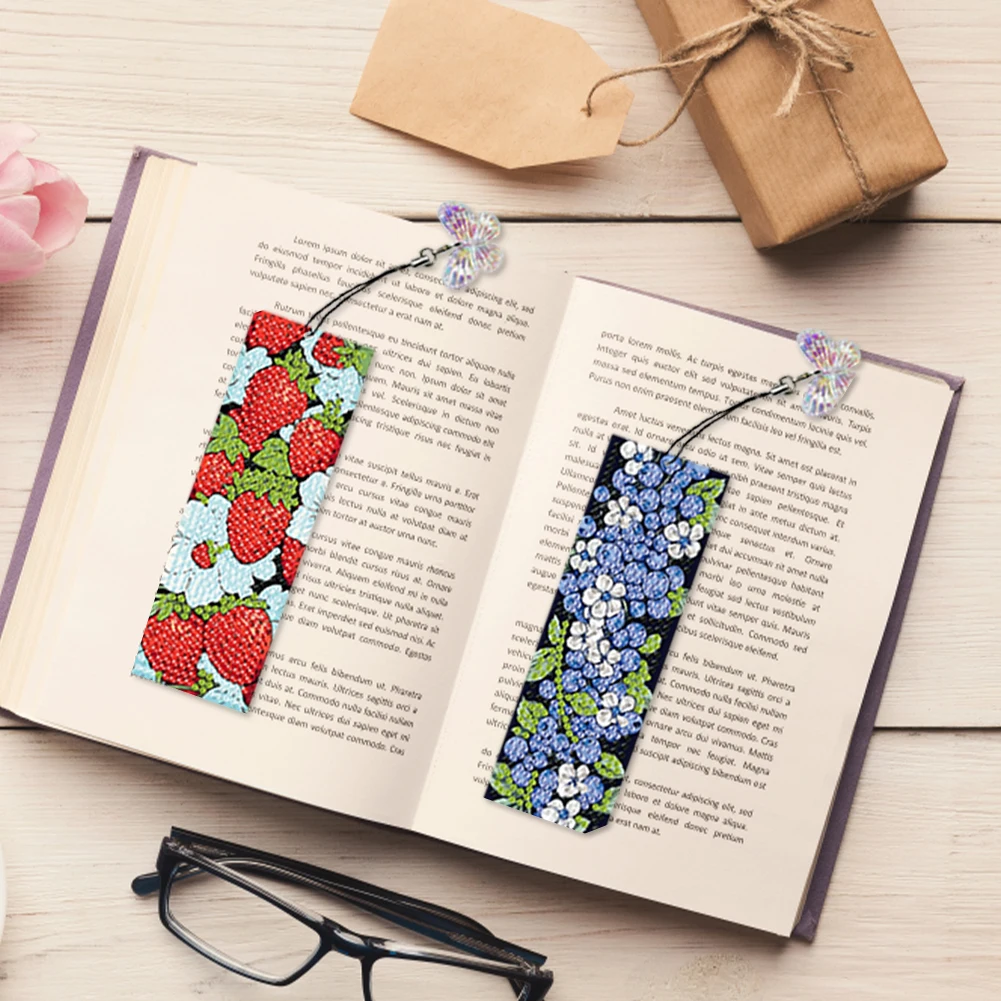

4Pcs Special Shaped Colorful Pattern Diamond Painting Bookmark DIY Diamond Bookmark with Crystal Pendant for Reading Day Gift