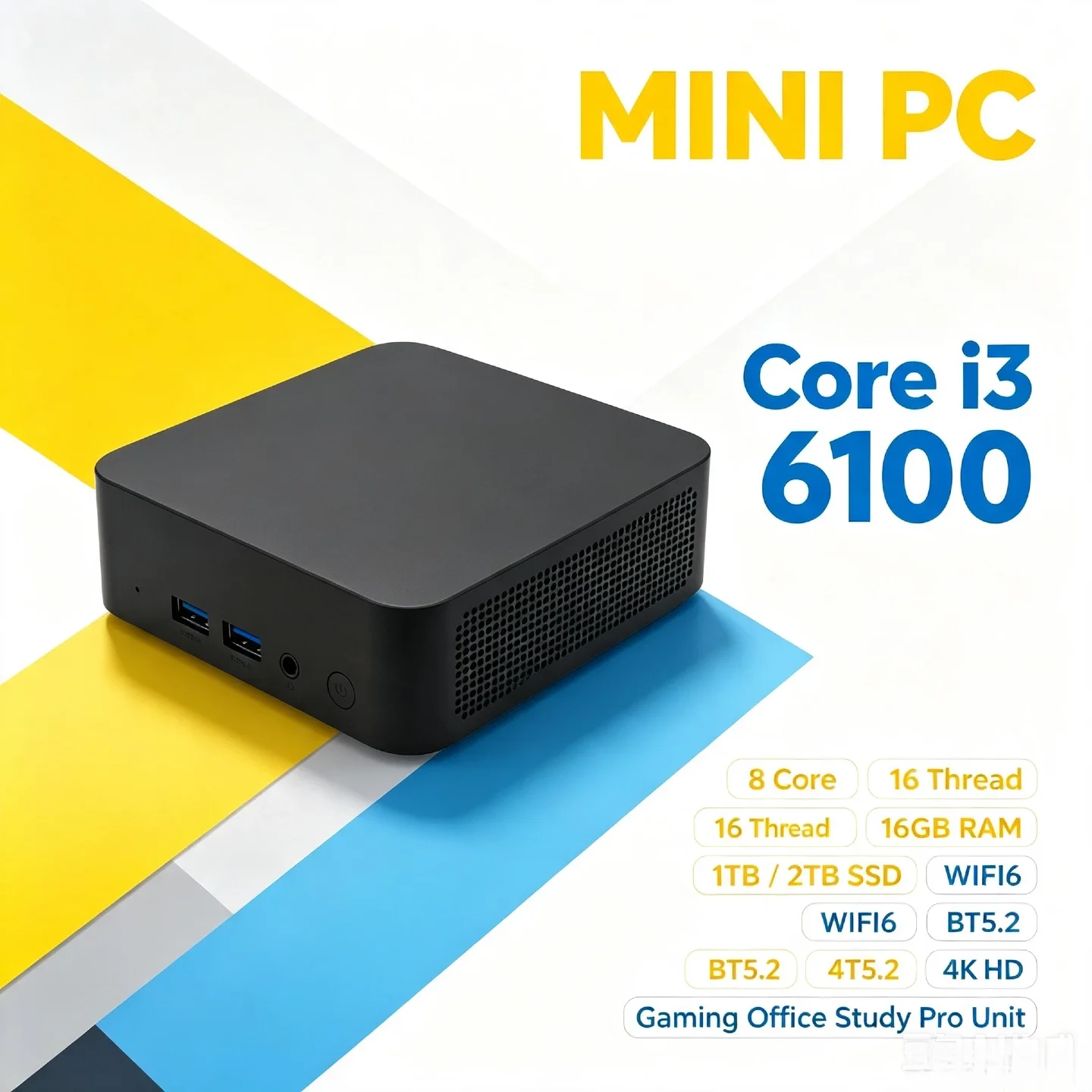 2026 Intel Core i3 6100 Portable Mini PC 16GB RAM 1TB M.2 SSD Gaming Pro Office Desktop DDR4 Max Unit