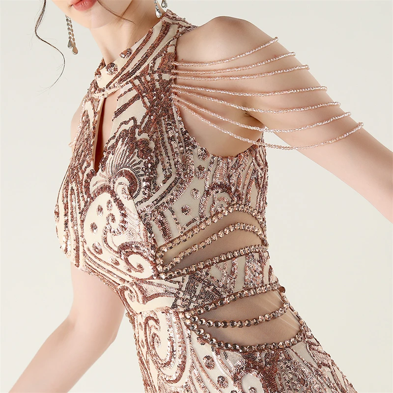 المرأة الصيف بلا أكمام مثير أنيقة قطع الديكور مطرزة كوكتيل حفلة موسيقية فاخرة مساء حفلة مناسبة رسمية فستان طويل
