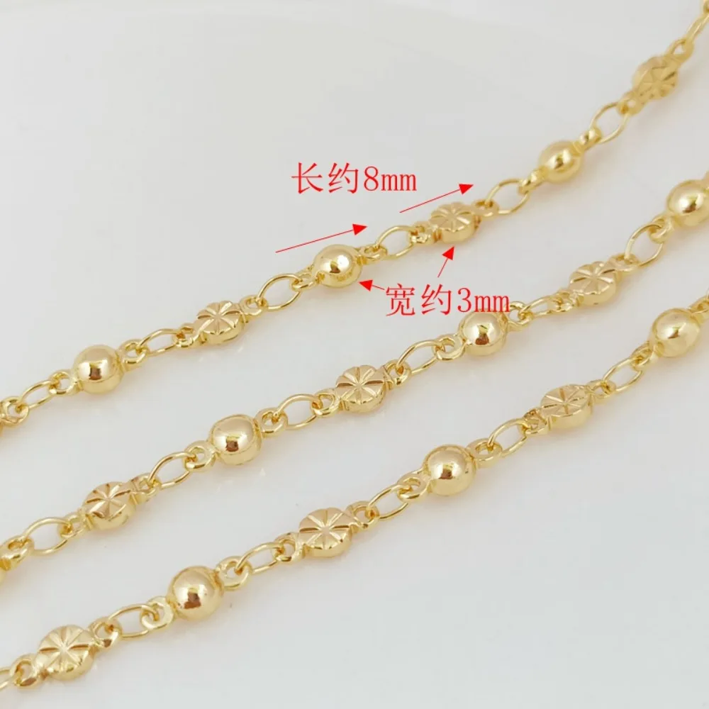 Korean Copper 14K Gold-plated Double Hanging Ball Embossed Connection Handmade Chain Loose Chain DIY Jewelry Accessory Necklace