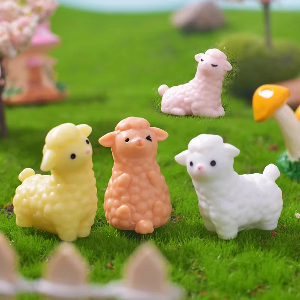 Cute Cartoon Alpaca Resin Ornaments Micro Landscape Simulation Zoo Forest Animal Figurines Craft Decor Accessories