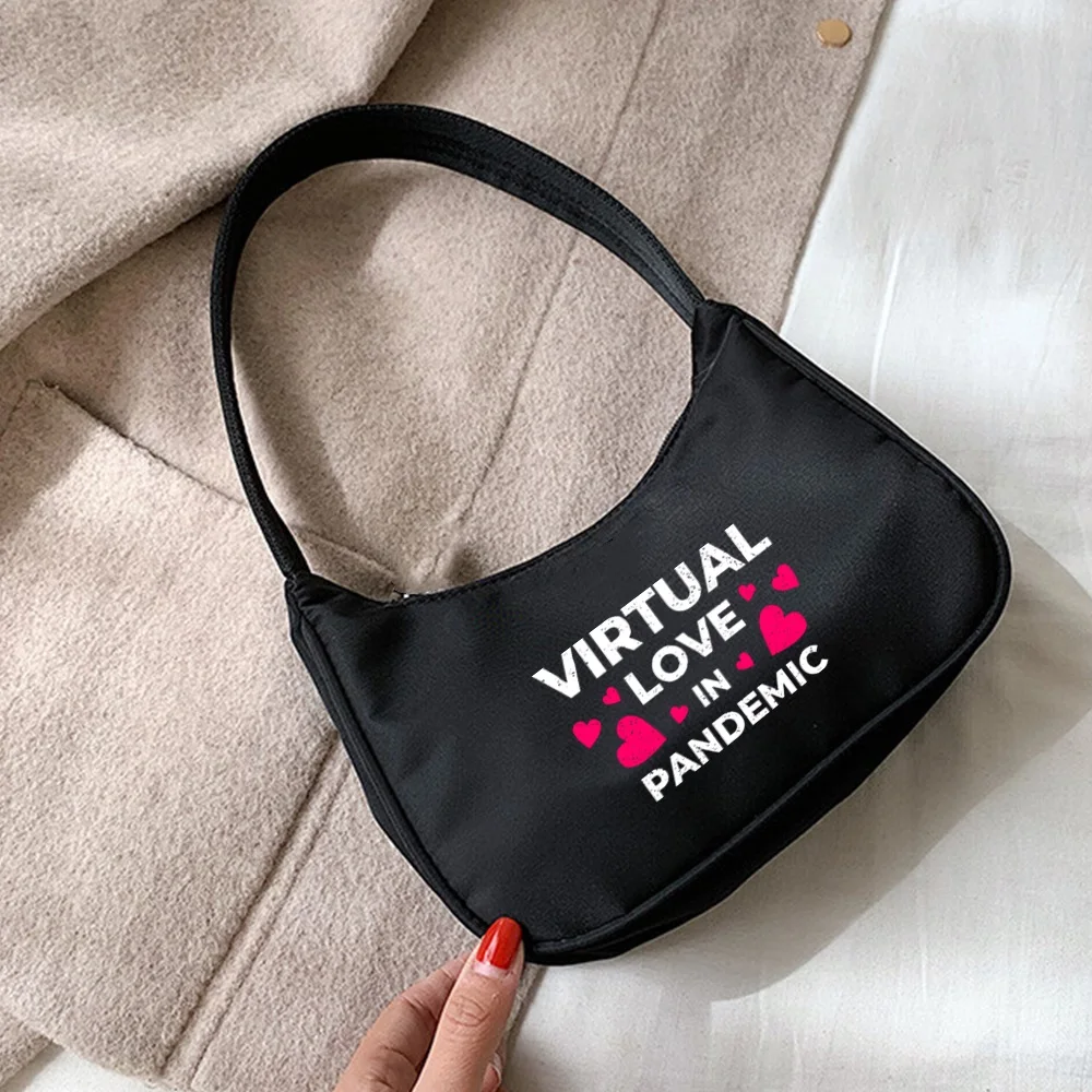 Women Underarm Shoulder Bags Fashion Cartoon Phrase Print Pattern Daily Design Coin Purse Pouch Organizer Hobo Shoulder Bag 2022