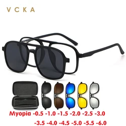 VCKA Myopia 6 In 1 Men Women Sunglasses Polarized Optical Magnetic Clip on Magnet Prescription Custom Glasses Frame -0.5 TO -6.0