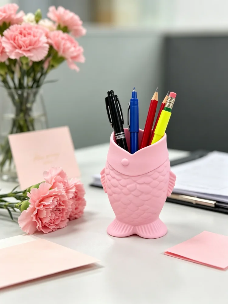 3D Printed Pink Fish-Shaped Pen Holder, Cute Animal-Shaped Pencil Holder, Creative Fish-Shaped Pen Container, Desktop Stationery Organizer, Can Hold Pens, Pencils, Markers, Rulers, and Other Daily Stationery. Suitable for Home, Study Room, Office, School Classroom, and Multiple Settings. Girly and Cute Desktop Decoration Item. Student Stationery Organizer and Storage Tool. Creative Desktop Storage Accessory That Combines Practicality and Decoration