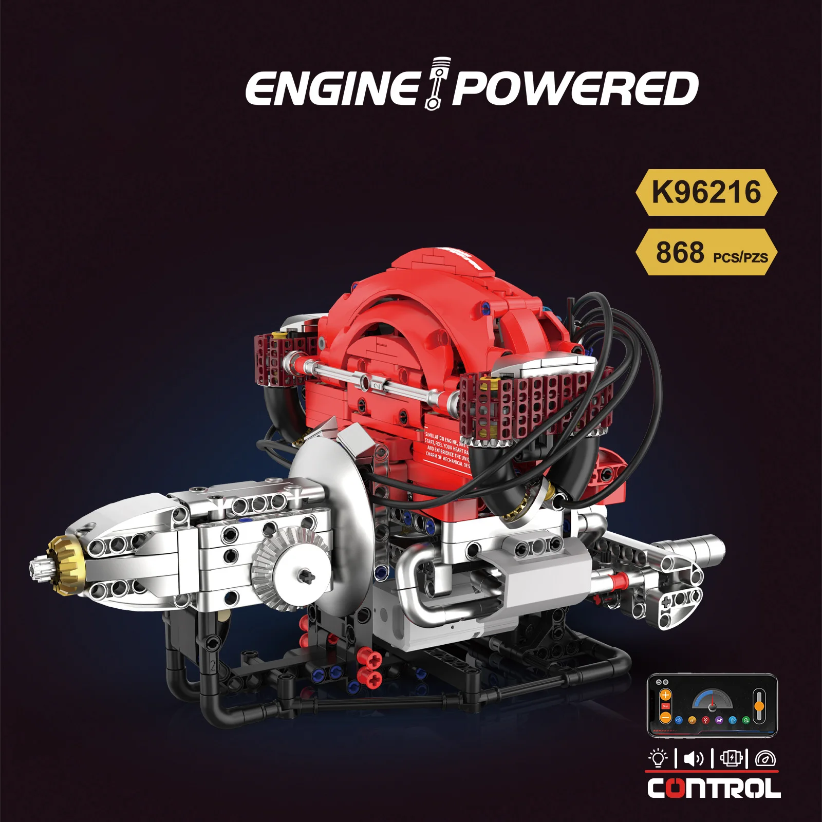 

K96216 Electric Mechanical Engine Building Blocks Set, Engine Desktop Ornament Model Assembly DIY Toy, Boy's Birthday Gift