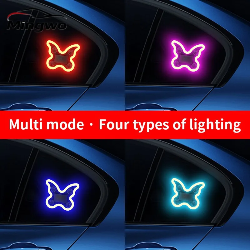 Car solar LED butterfly light no wiring required, triangular window wireless neon glow C-pillar atmosphere interior decorative