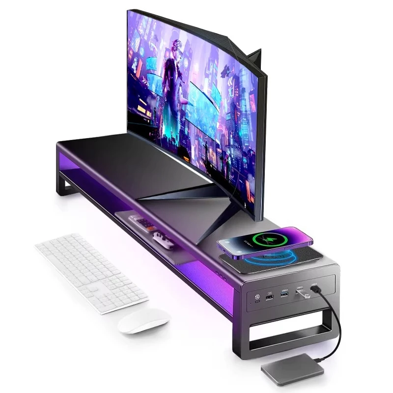 Colorful professional gaming monitor heightened desktop computer stand multi-function wireless fast charging USB extension