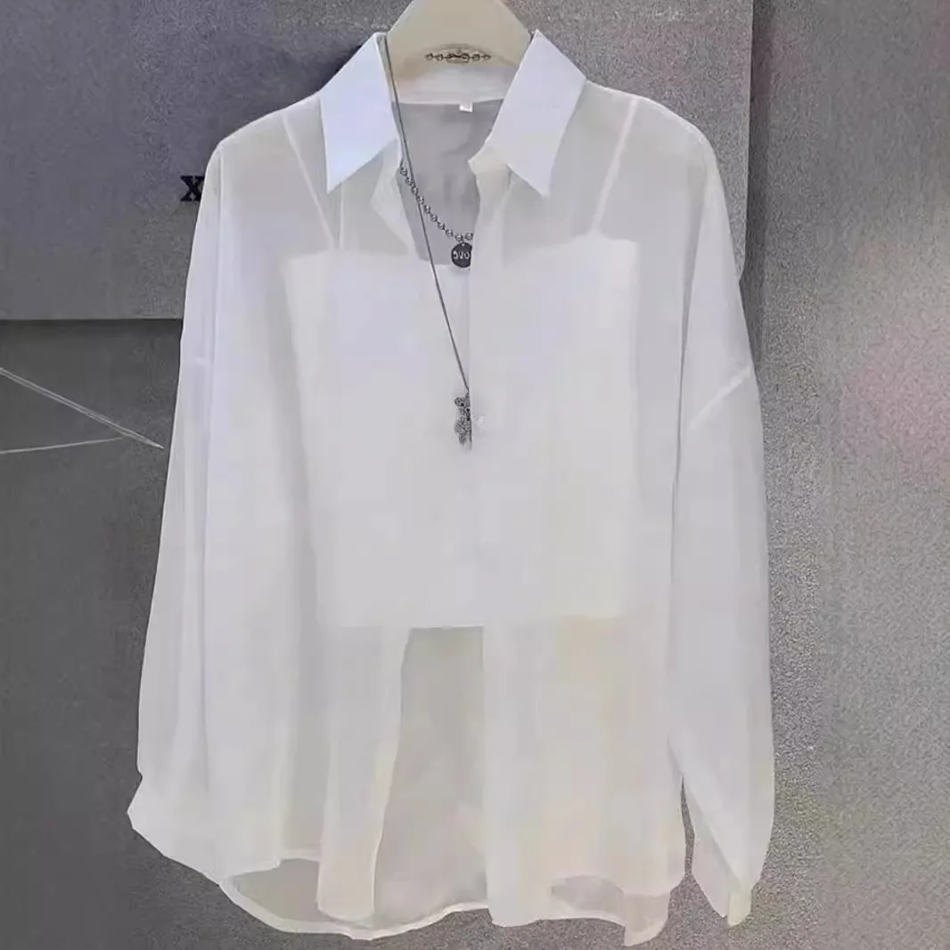 Casual Loose Fit Shirt Midi Length Elegant Commuter with Regular Sleeve Spring Notched Collar Mercerized Finish Women Blouse 5
