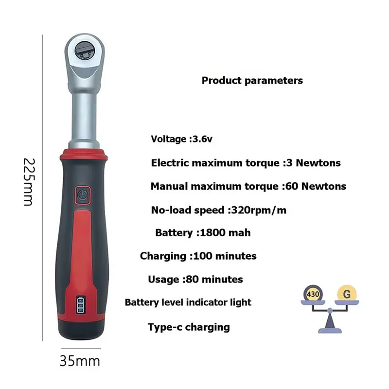 DTEN-Electric Ratchet Wrench 3.6V Type C 320RPM High Torque Adjustable Spanner, For Automotive Repair Hand Tool Set