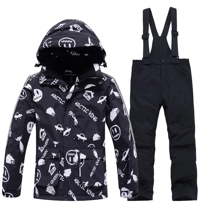 Fashion, Children's Snow Suit, Snowboard Clothing Sets, Outdoor Wear, Ski Coat and Strap Pant, Kids Costumes, Boy‘s and Girl's