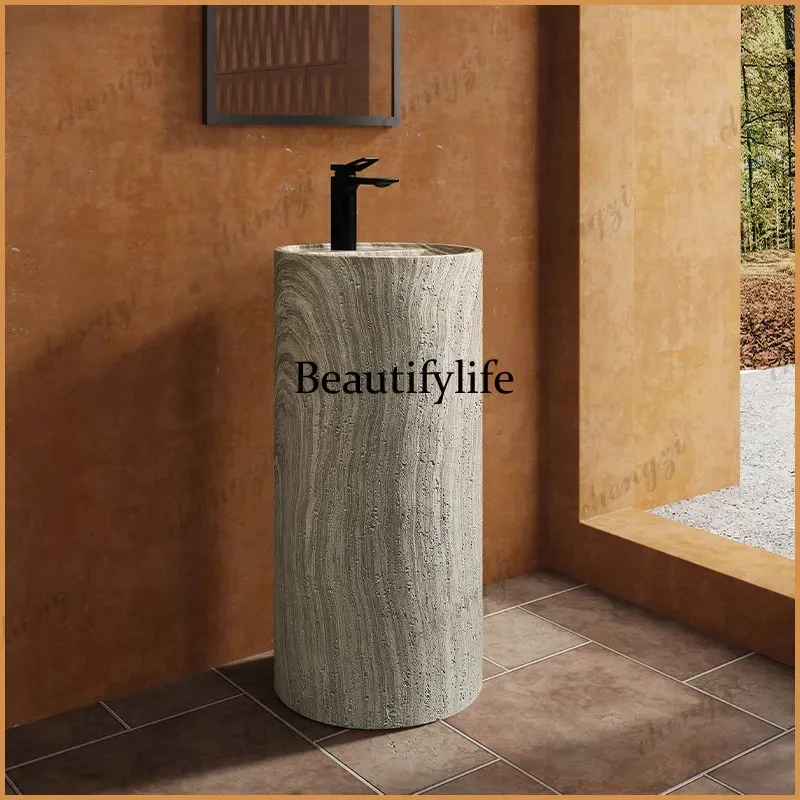 K153  Medieval wind wabi sandy wind marble floor-to-ceiling wash basin hotel homestay bathroom wash table column basin