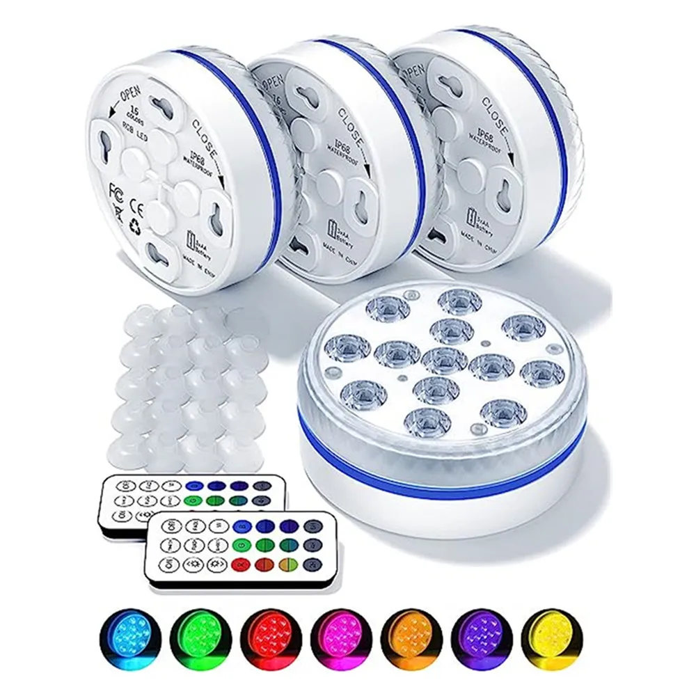 

4/2/1pcs New 13 Leds Remote Controlled RGB Submersible Light 16 Colors for Outdoor Pond Fountain Vase Garden Swimming Pool Under