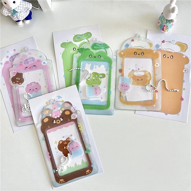 Ins Style Kawaii Animal Photo Holder for 3 inch Photo Holder PVC Card Case K-Pop Idol Photocard Protective Holder With Keychain