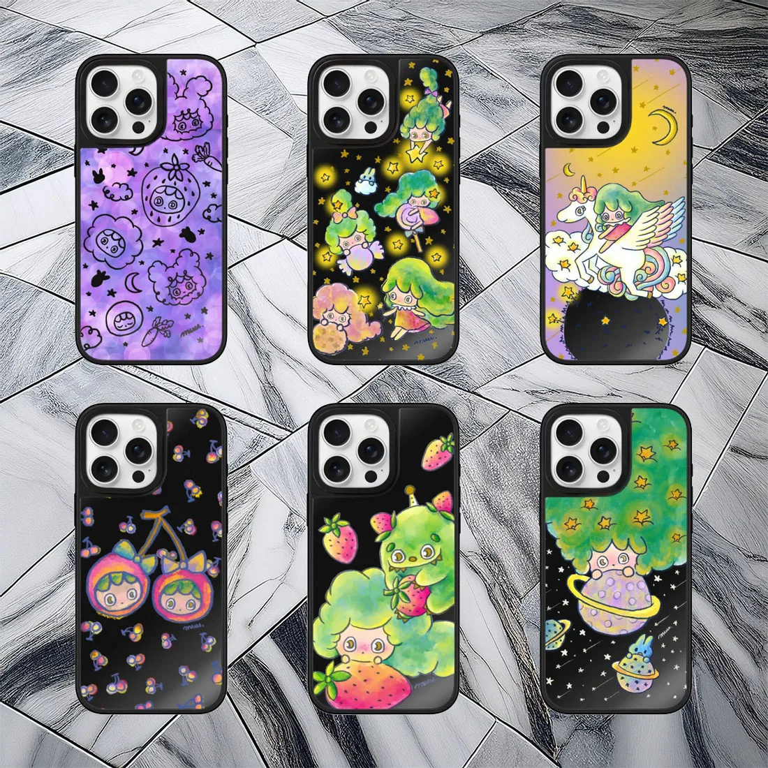 

Strawberry Cute Girl Black Mirror Magnetic Phone Case Cover for IPhone 17 16 15 14 13 12 Pro Max Case