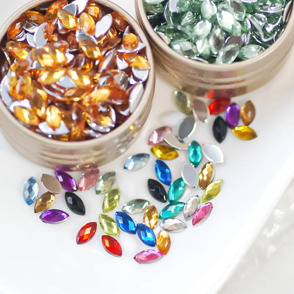 100Pcs Flat Back Marquise Cabochon Rhinestones Acrylic Gems for Phone Case, Hair Clip, Cream Glue DIY Jewelry Making Accessories