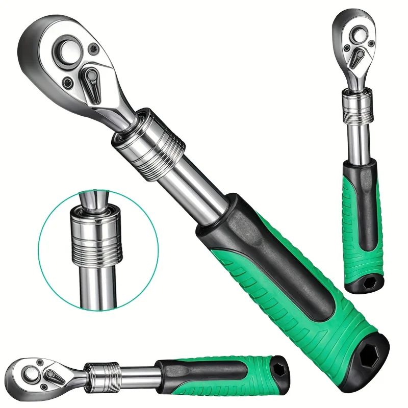 1/4，3/8，1/2 Inch Drive Socket Ratchet Set Extendable Handle Wrench 72-Tooth Quick-Release Reversible