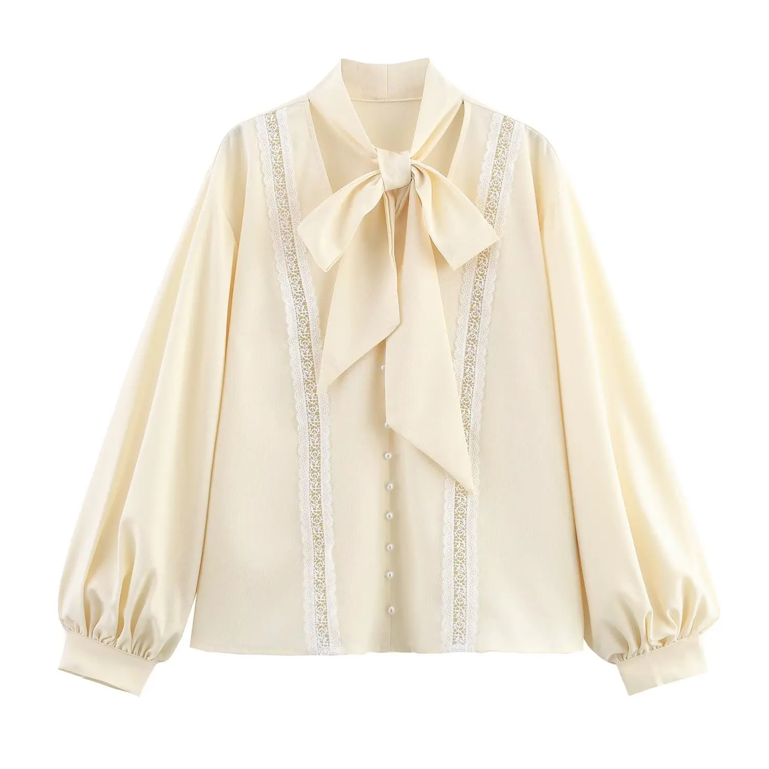 قميص نسائي بأكمام طويلة من البوليستر الفضفاض بتصميم زهري من الدانتيل بأكمام فانوس وأزرار، من مجموعة خريف JNLEAOG الجديدة والأ...