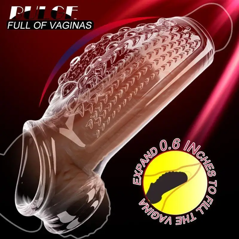 Penis Sheath Male Sleeve Girth Reusable Condoms Penis Extender Bigger Enhancer Delay Ejaculation Male Penis Sleeve Sex Toys