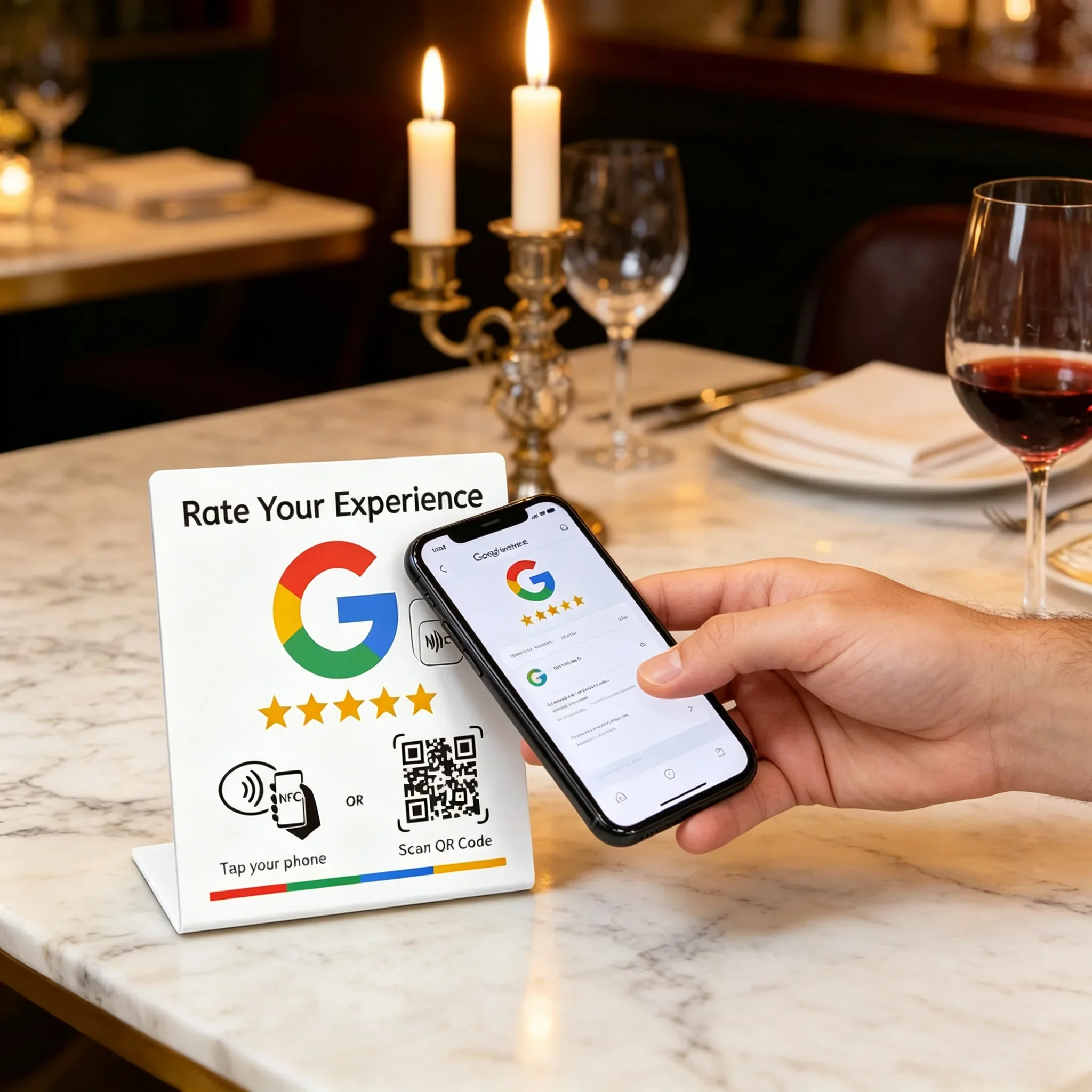 Programmable NFC Review Card with Adjustable Table Stand NTAG215 13.56MHz Dynamic QR Code for Restaurant Customer Feedback