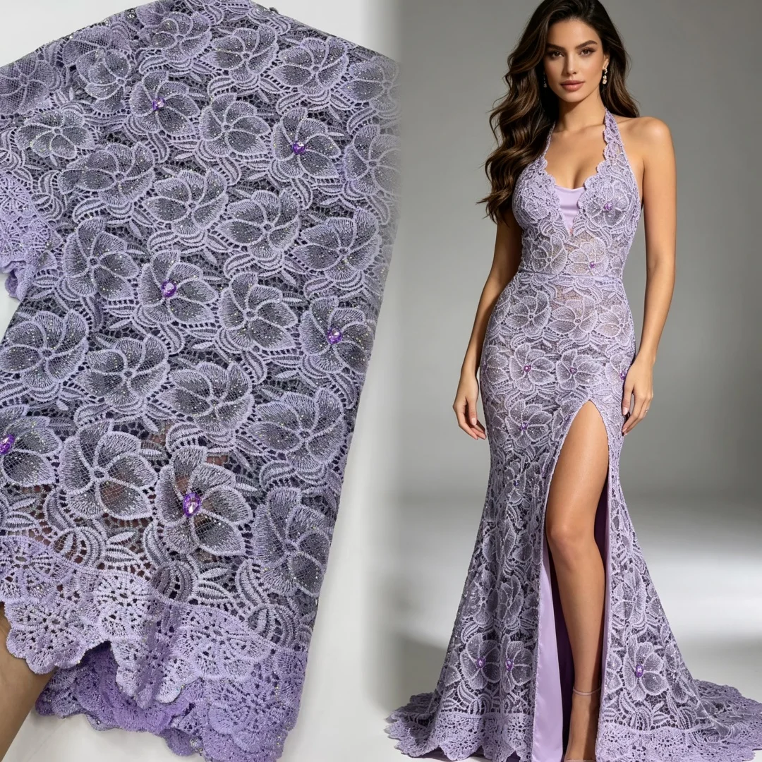 5 Yard Africa Nigerian Heavy Beaded Swiss Voile Lace Custom-Shaped Diamonds Embroidery Cotton High Quality Dubai Style AT2996