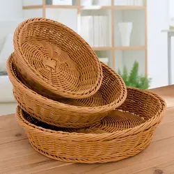 6 Styles Handwoven Rattan Storage Basket for Bread Food Fruit Cake Plate Sundries Box Wicker Tray Picnic Baskets Kitchen Storage