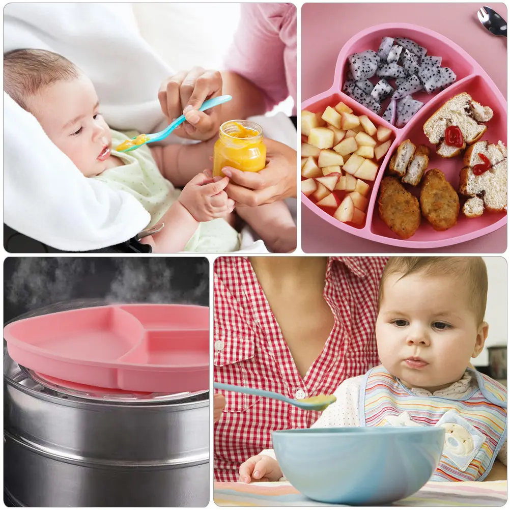 

Silicone Baby Dinner Plate with Strong Suction Heart Design Divided Compartment Safe Children Tableware Lightweight Portable