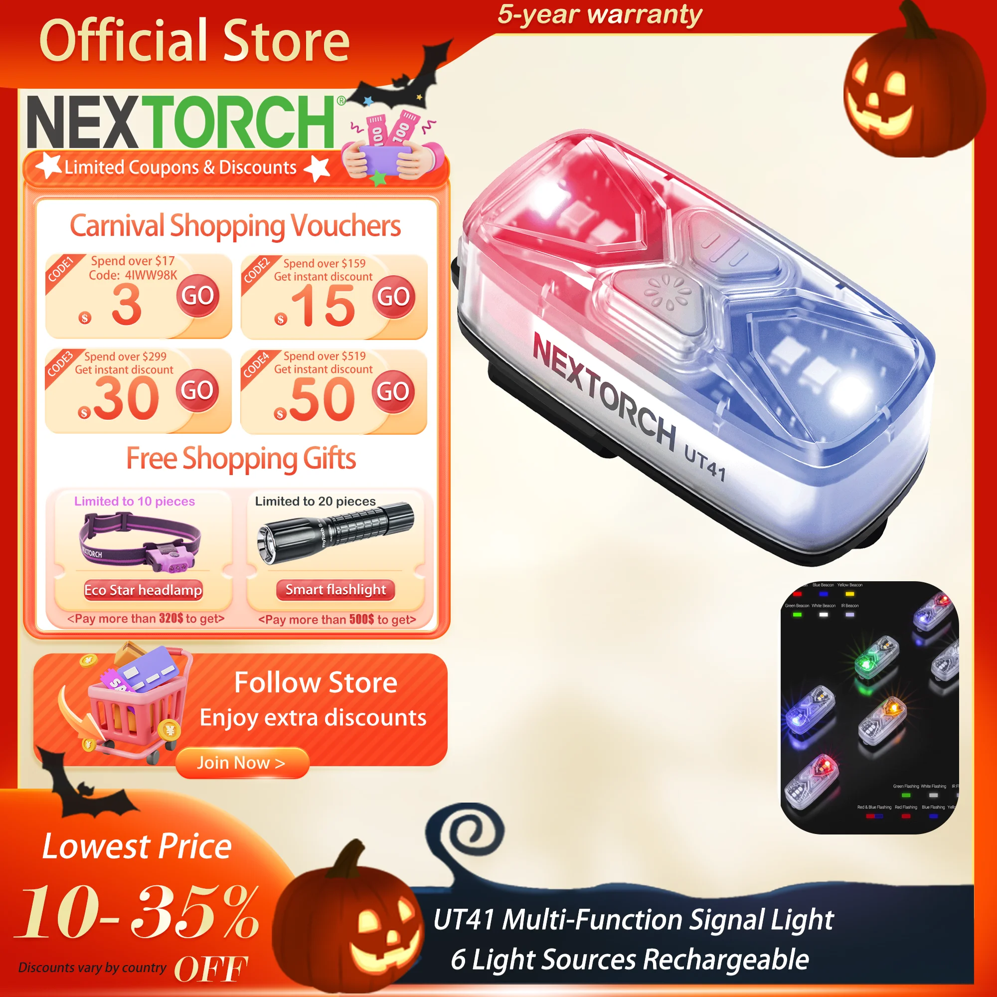

NEXTORCH UT41, полицейский сигнал, светодиодная подсветка, функция распознавания света