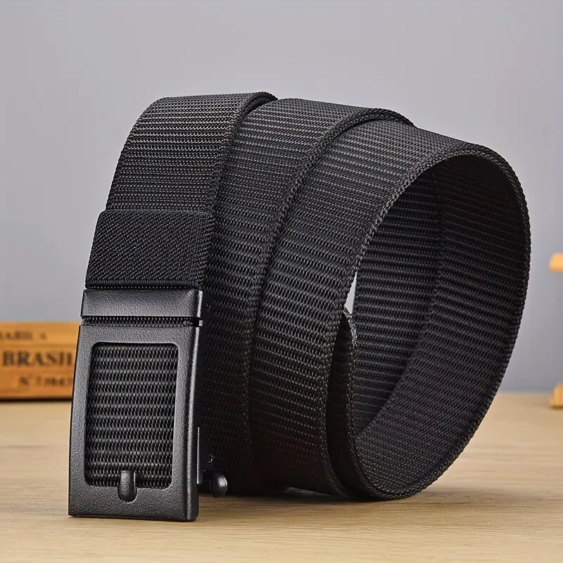 Men\'s Belt Automatic Metal Buckle Imitation Nylon Webbing Outdoor Work Belt Toothless Automatic Buckle Casual Sports Canvas Belt