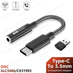 USB Type C to 3.5mm Earphone Adapter ALC5686 CX31993 HiFi DAC USB C To 3.5mm Jack Headphone Audio AUX Cable For Xiaomi Huawei