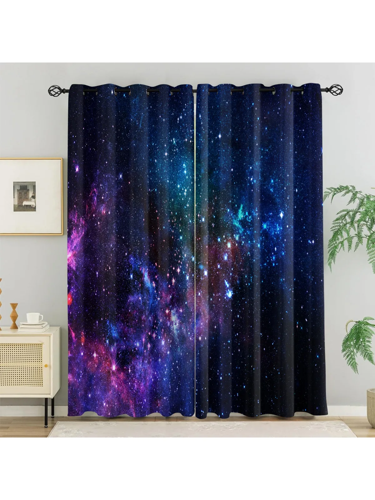 

Vibrant Nebula Galaxy Curtain - Starry Sky Window Drapes with 1.6" Grommets for Home Decor Living Room Bedroom Blackout Curtains