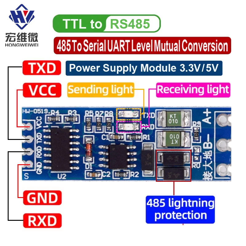 

TTL превращается в модуль RS485 485 в последовательный уровень UART, оборудование для взаимного преобразования, автоматическое управление потоком, модуль питания 3,3 В/5 В