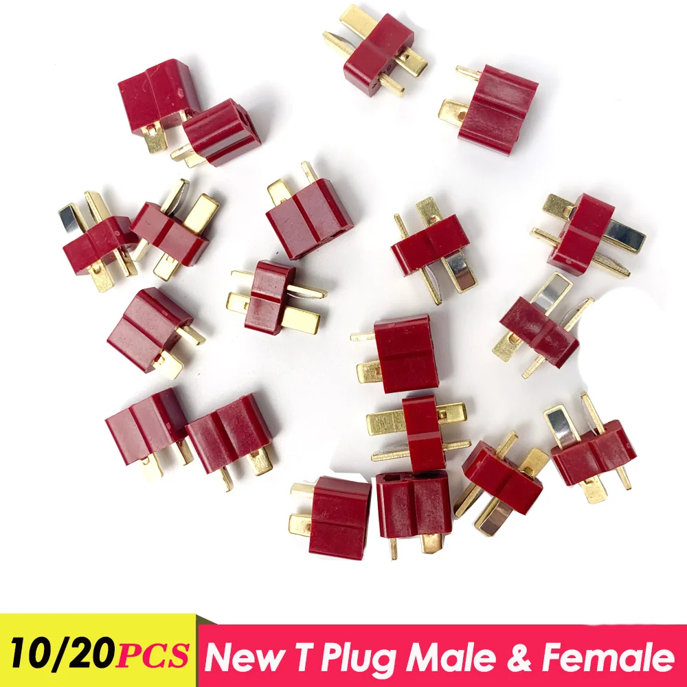 10Pairs 20PCS T Plug Male & Female Red Deans Connectors T-Type Metal For LiPo Batteries RC FPV Airplane Model