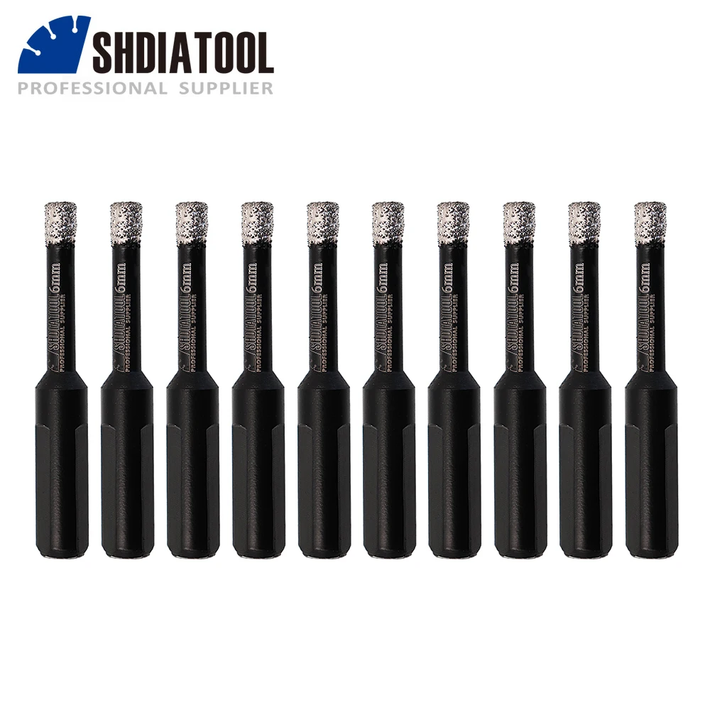 

SHDIATOOL 10pcs/set Diamond Core Drill Bit Brazed Brill Triangular Shank Brazed Dry Use Drill Hole Opener Saw Tools Ceramic Tile