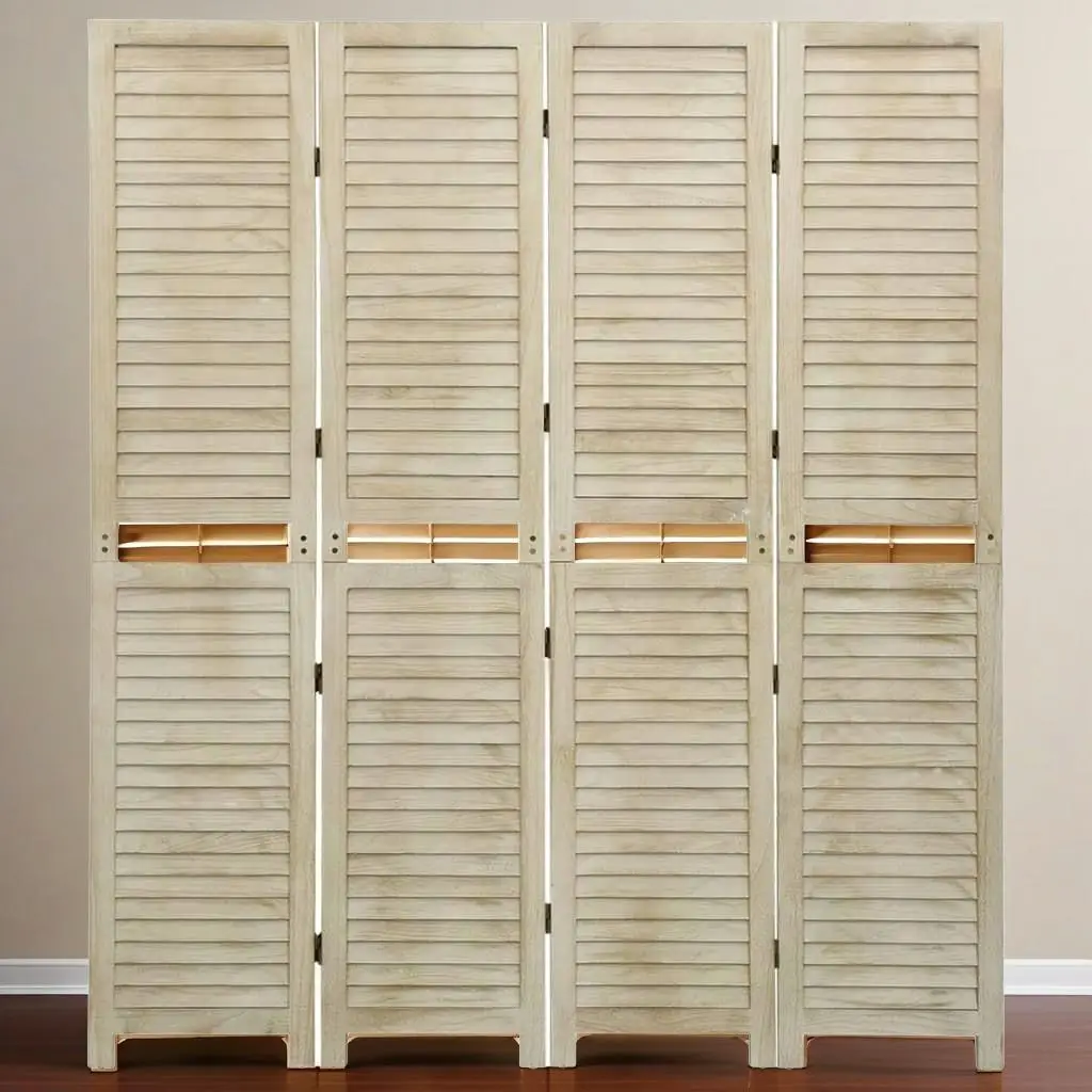 140x165 cm 4-Panel Solid Wood Paulownia Room Divider - Stylish Privacy Screen for Home Decor