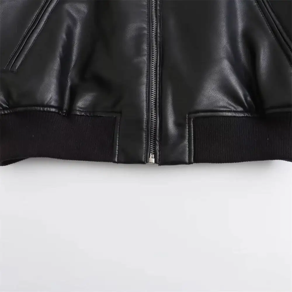 Autumn And Winter New Women's Fashion Versatile Short Motorcycle Faux Pilot Jacket Leather Coat