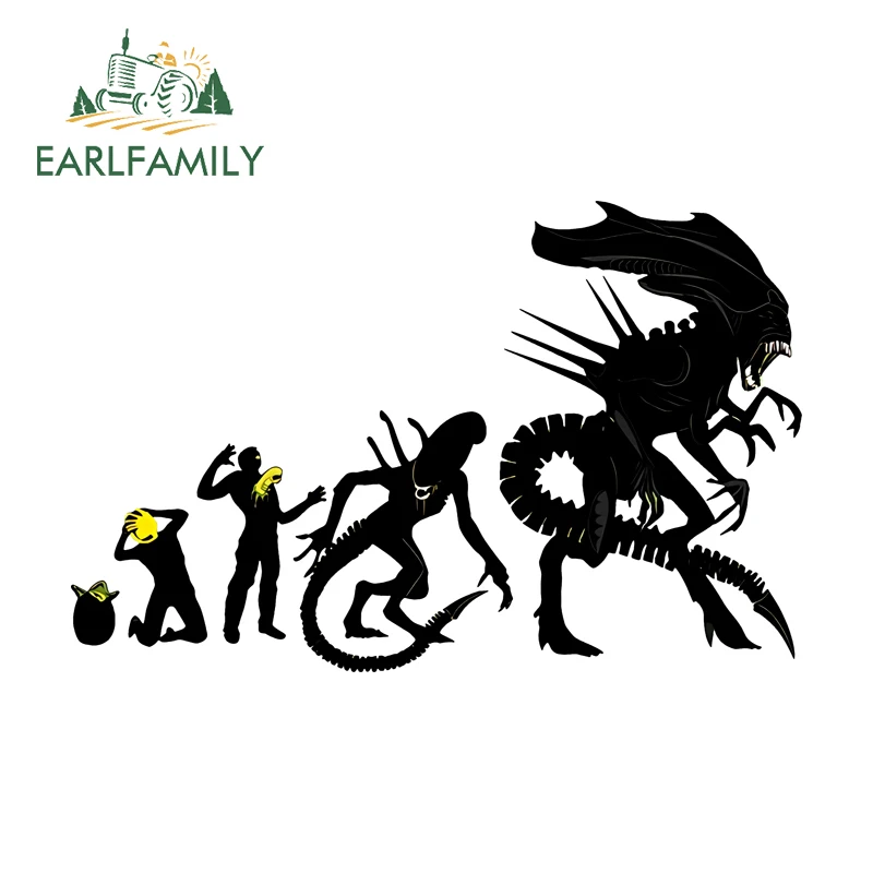 

EARLFAMILY Alien Growth History Auto Chibi Car Stickers Anime Vinyl Car Wrap Windows Decal Campervan JDM DIY Windshield Decor