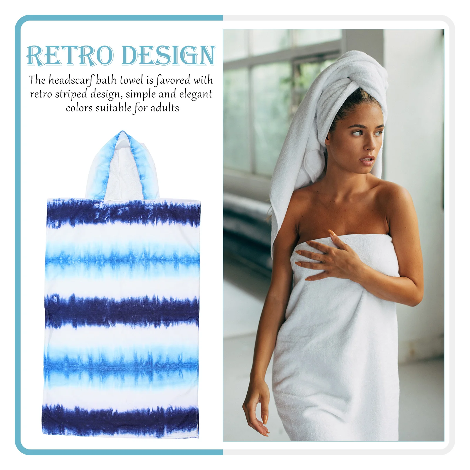 منشفة شاطئ بغطاء للرأس من الألياف الدقيقة سريعة الجفاف، منشفة حمام محمولة خفيفة الوزن للسباحة والتخييم واليوجا ومناشف الشاطئ في الهواء الطلق