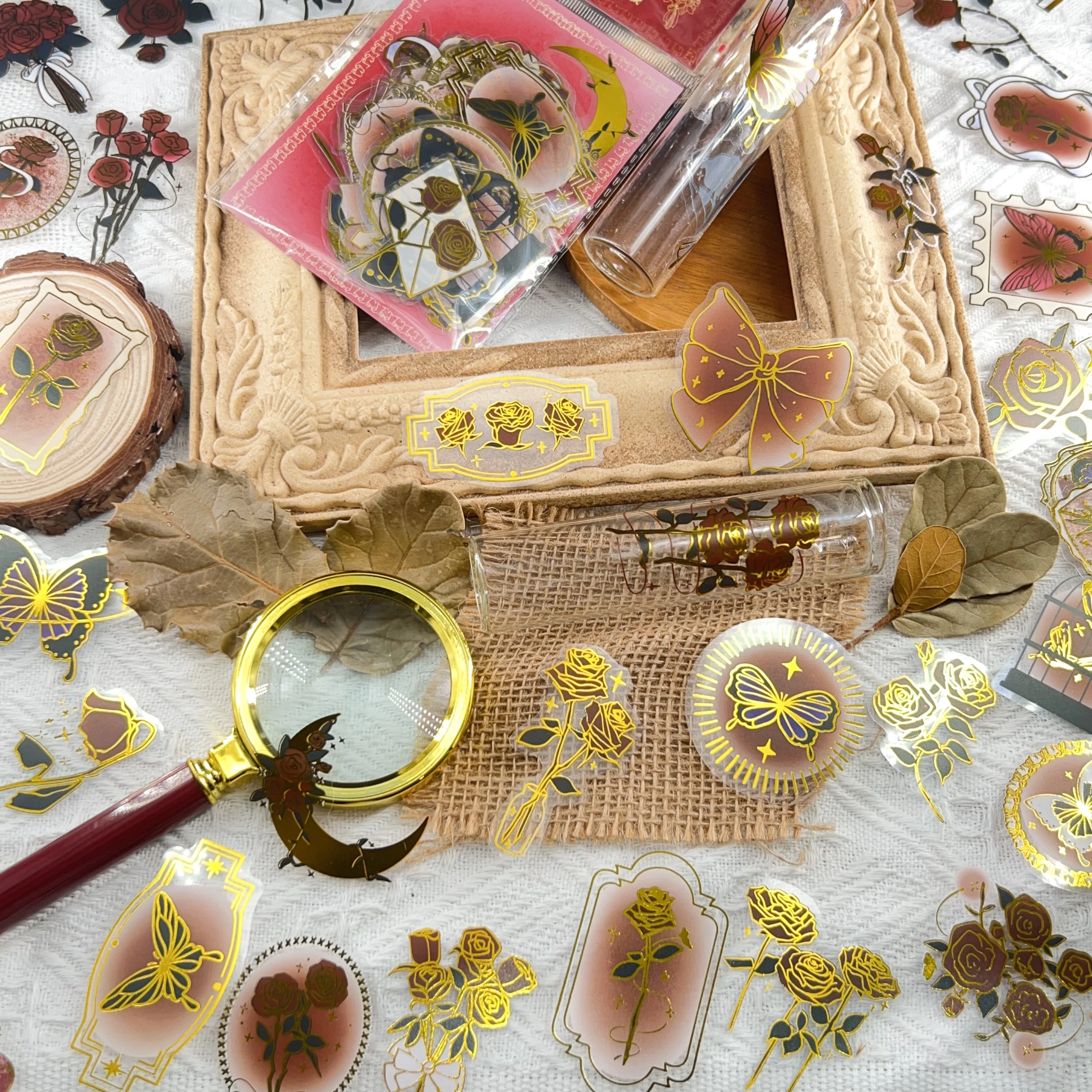 50 adesivi in PET con stampa a caldo per diario rosa vintage, custodie decorative fai da te per telefoni, scrivanie, caschi, adesivi regalo impermeabili