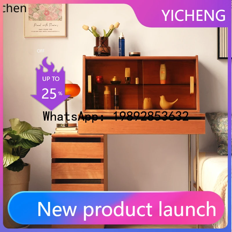 v6 dresser, cherry wood chest, integrated with socket, retractable makeup table, all solid wood makeup table