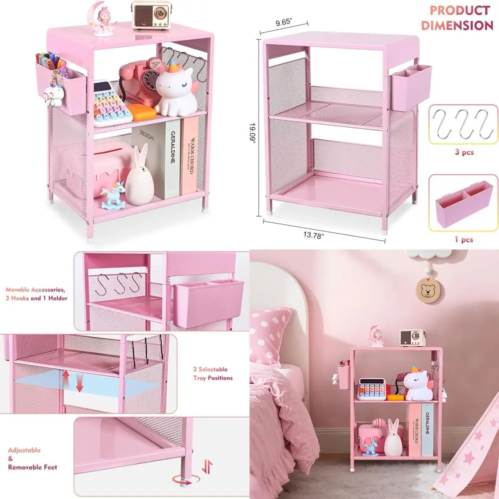 

Розовая детская тумбочка с крючками и держателем, компактный стол для спальни девочек, приставной столик для малышей, многофункциональная подставка для см.