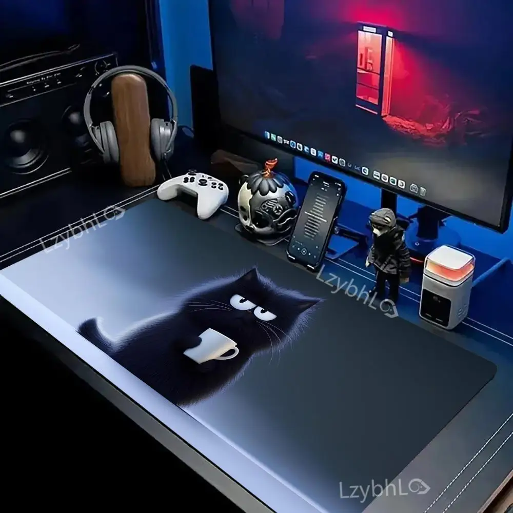 Fun Black Cat Hot Drink XXL Mousepad Computer Keyboard Pads Mouse Mat Large Gamer Soft Office Carpet Table Mat Desktop desk Pad