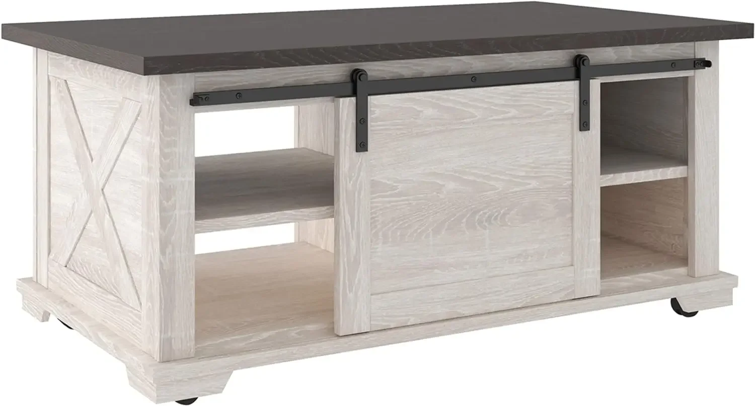 Ashley Dorrinson Farmhouse Coffee Table com portas deslizantes celeiro, Signature Design