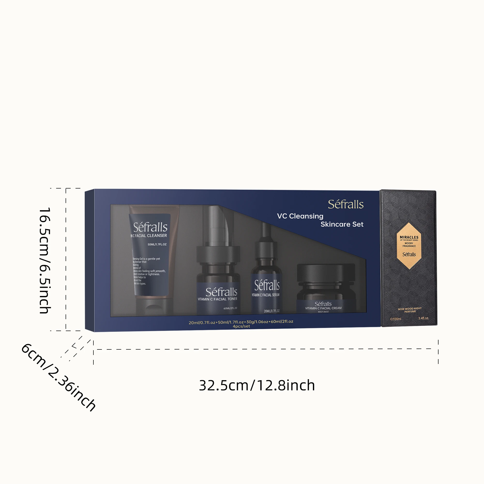 Séfralls NOIR WOOD Woody Night Perfume + VC Set para el cuidado de la piel. Características Limpiador facial de 100 ml, tóner de 20 ml, esencia facial de 50 ml