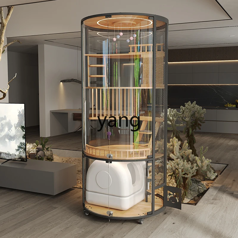

LMMsolid wood luxury round panoramic display super large household cylindrical 360 glass cat cabinet cat cage