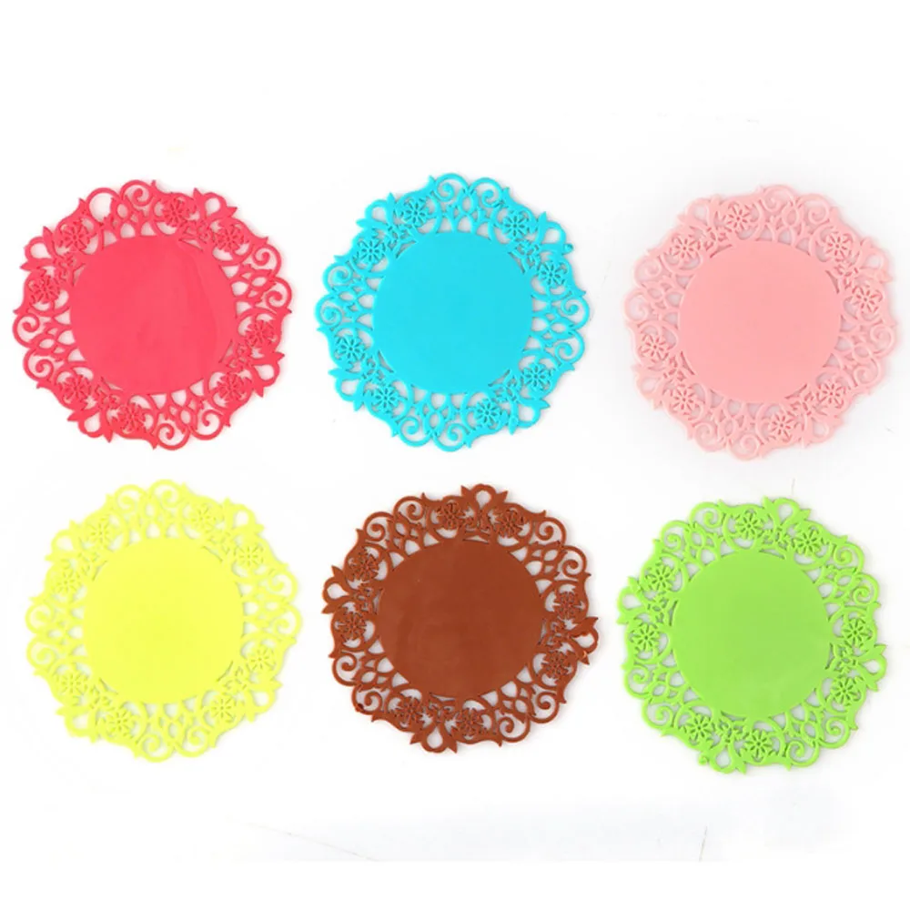 1 PCS Creative Lace Flower Hollow Doilies Silicone Coaster Coffee Table Cup Mats Pad Placemat Kitchen Cook Accessories wholesale