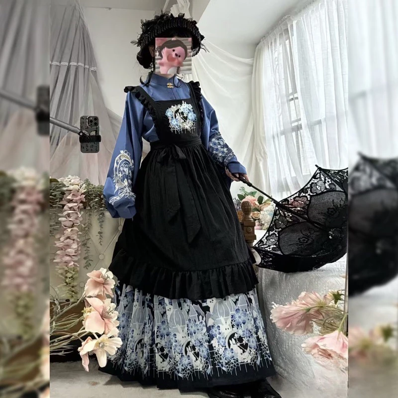 Original Vintage Ming Dynasty Chinese Style Hanfu Dress Set Gothic Embroidery Lolita Party Princess Clothing Women Elegant Set