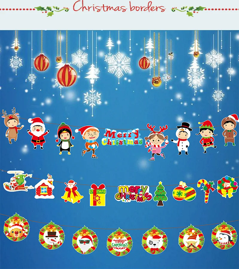 

2Pcs Christmas Banner Decorations For Home Christmas Ornaments Xmas Gifts Paper Carla Flag Party Atmosphere Decoration