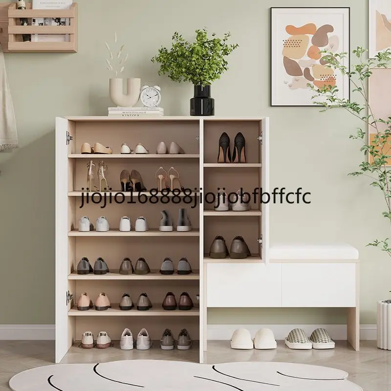 Suitable for Home solid wood shoe cabinet, entrance cabinet integrated, sitting shoe changing stool locker