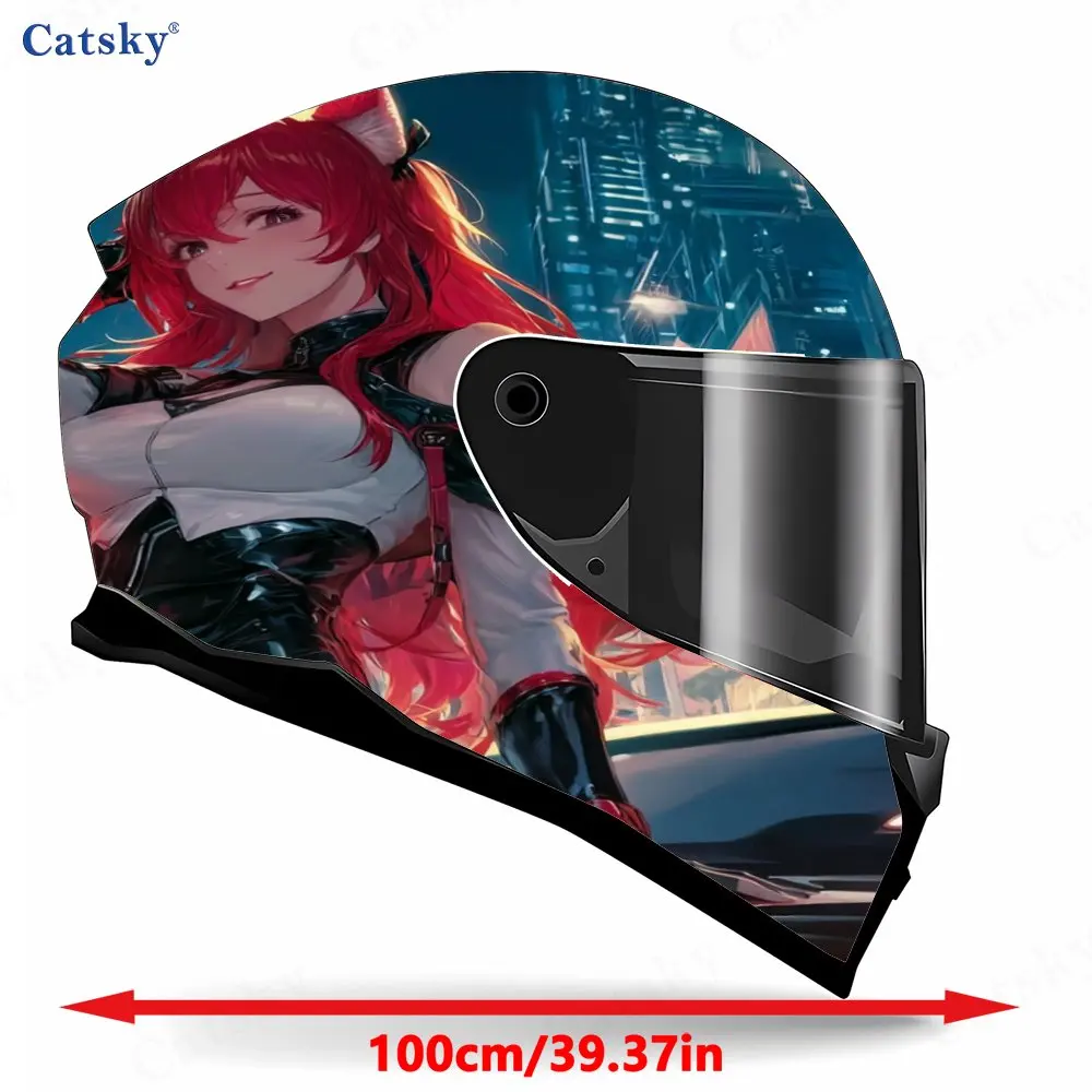 Cyber City Cat-ear Girl Helmet Vinyl Wraps, Waterproof Scratch-Resistant Full Face Helmet Decals, Durable PVC Decoration Protect