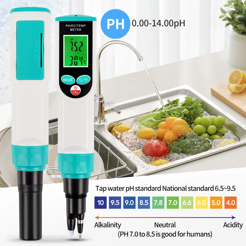 Portable Soil Meter  3 In 1 Soil Food PH Tester Multifunctional PH EC Temp Meter Digital PH&EC Detector for Meat Cheese Dough